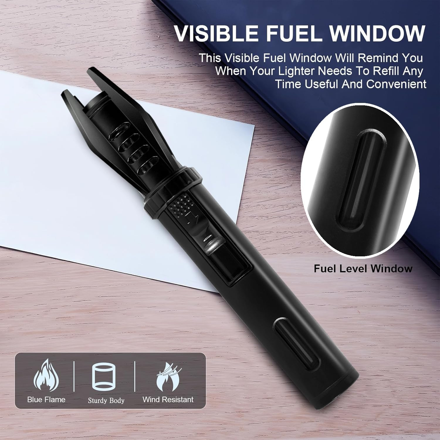 Camping Mini Torch Lighter EDC Windproof Small Lighters with Visual Window Re…