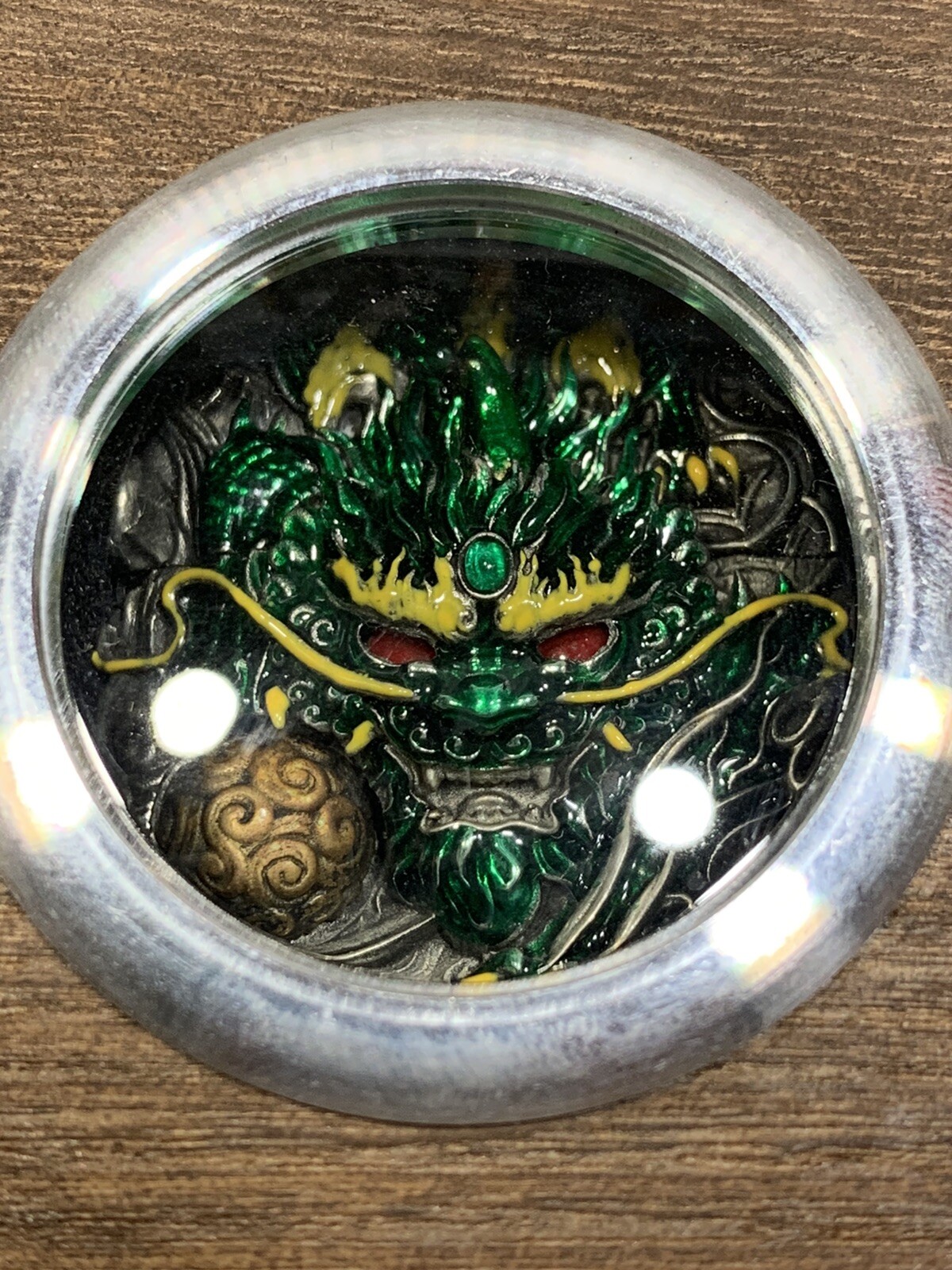 Zippo Dragon silver & green Zippo Lighter Heavy New In Wood Box