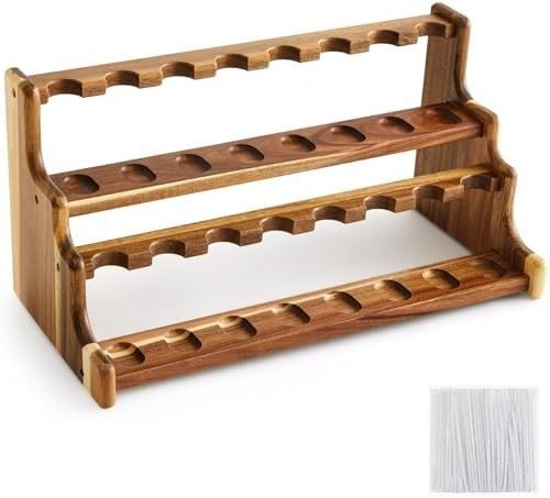 Acacia Pipe Stand Holder for 16 Smoking Pipes, Acacia Double-layer Smoking Pi…
