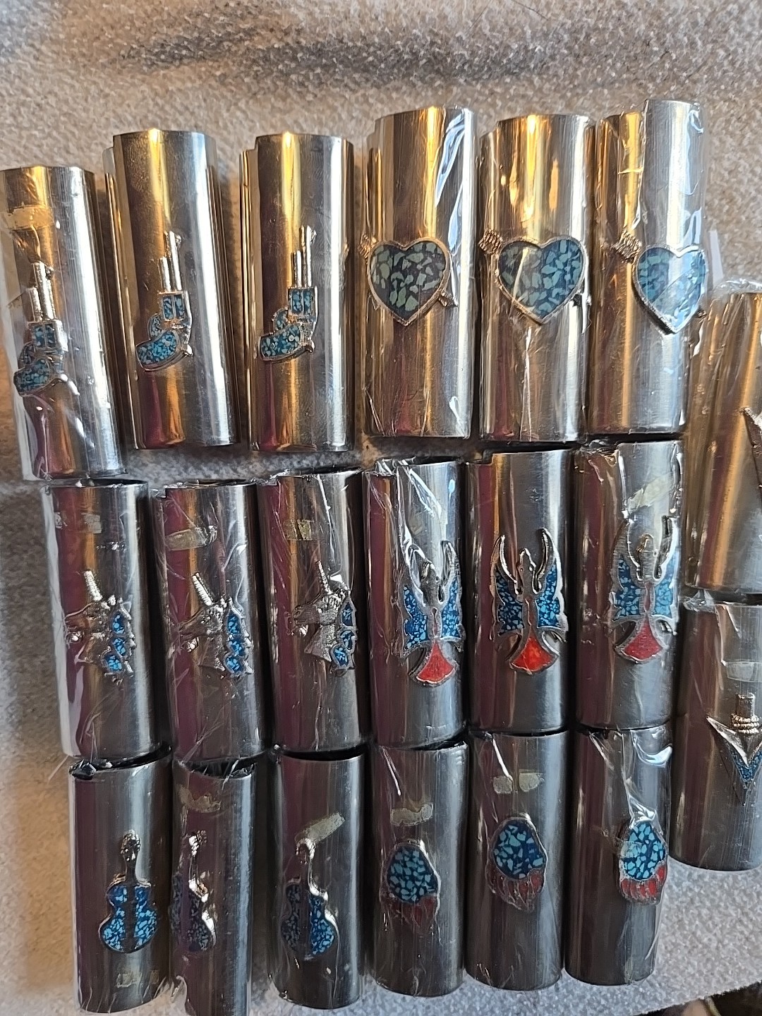 20 Vtg Lighter Case Lot HEART GUITAR UNICORN GUN Cover Holder Turquoise for Bic