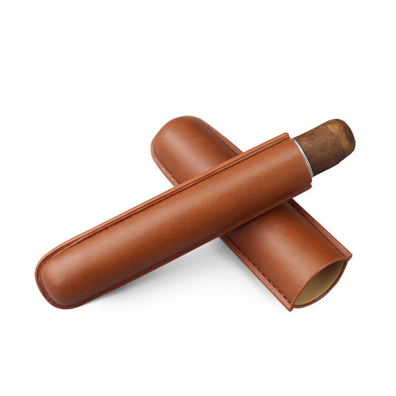 Cowhide Cigar Case Single Tube Portable Travel Humidor Pocket Retro Box Men Gift
