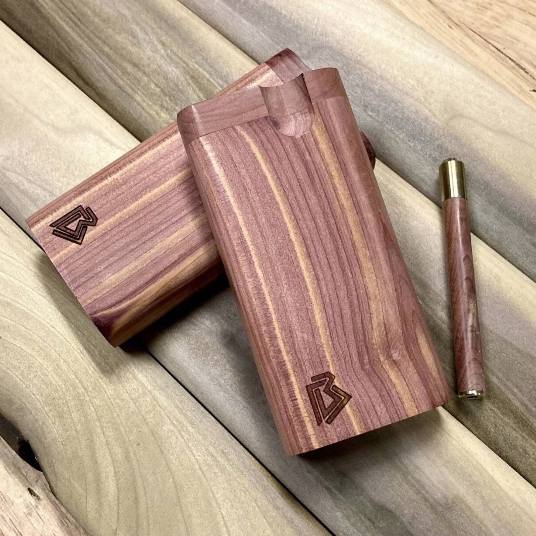 Aromatic Cedar Wood 4” Dugout Stash Box w One Hitter Pipe Set- Made In The USA
