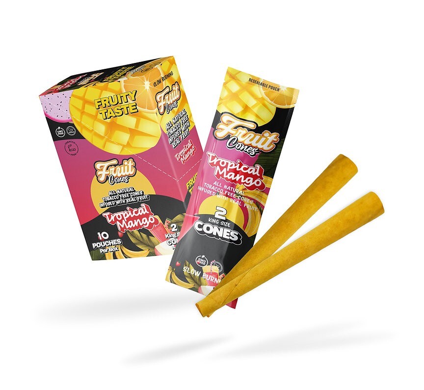 Fruit Cone Box of 10 pouches Tropical Mango Flavor Natural 2 king size Cones