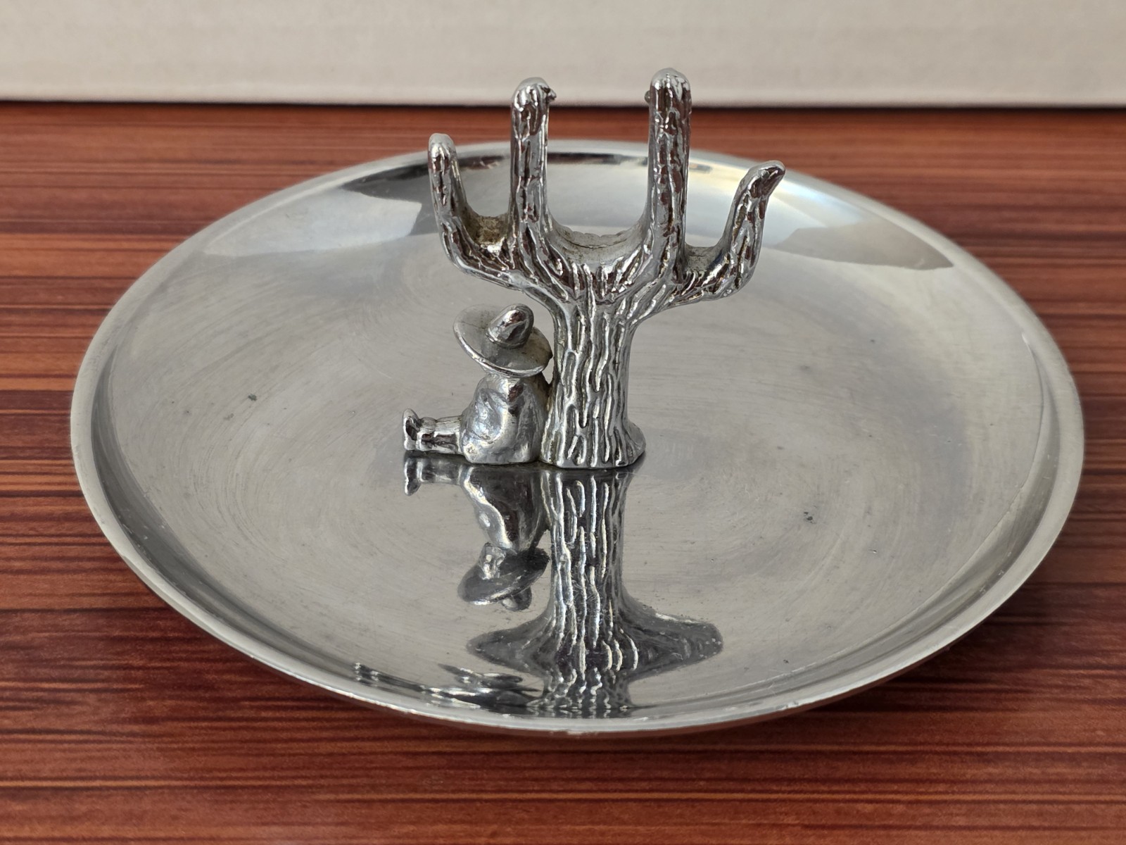 Hamilton Art Metal”Pincherette” Vintage Ashtray 1950s, Man Sits Under Cactus.