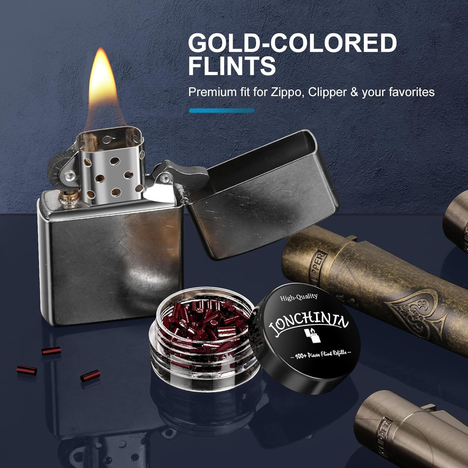 Lighter Flints 100 Pcs, Premium Flint Replacement Refills, Multi-Brand Compatibl