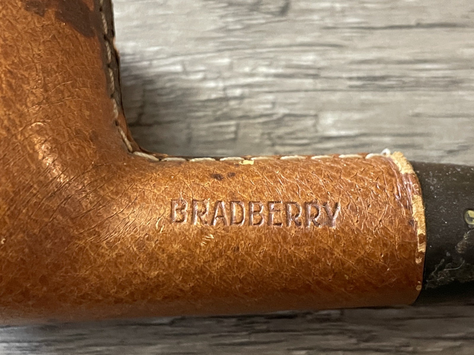 Vintage BRADBERRY Pipe MADE IN BELGIUM GENUINE LEATHER Covered Imported Briar