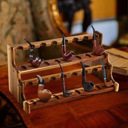 Acacia Pipe Stand Holder for 16 Smoking Pipes, Acacia Double-layer Smoking Pi…
