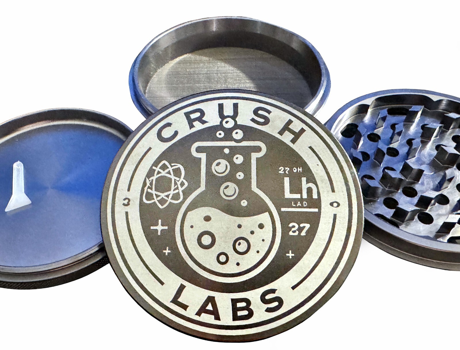 CRUSH LABS 4PC 4″-Inch (100mm) Aluminum Herb Grinder – GUNMETAL Anodized Quality
