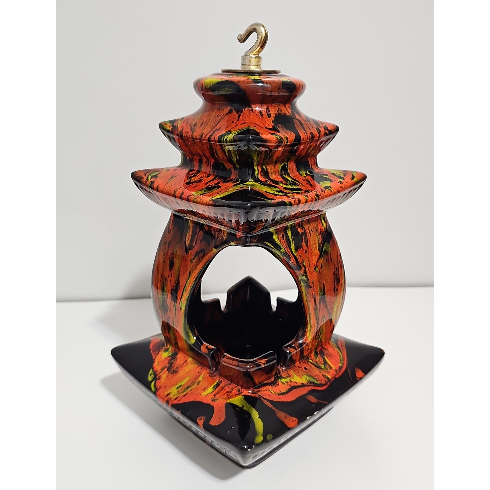 Vintage MCM Drip Glaze Hanging Ashtray Pagoda Planter Psychedelic Hippie Retro