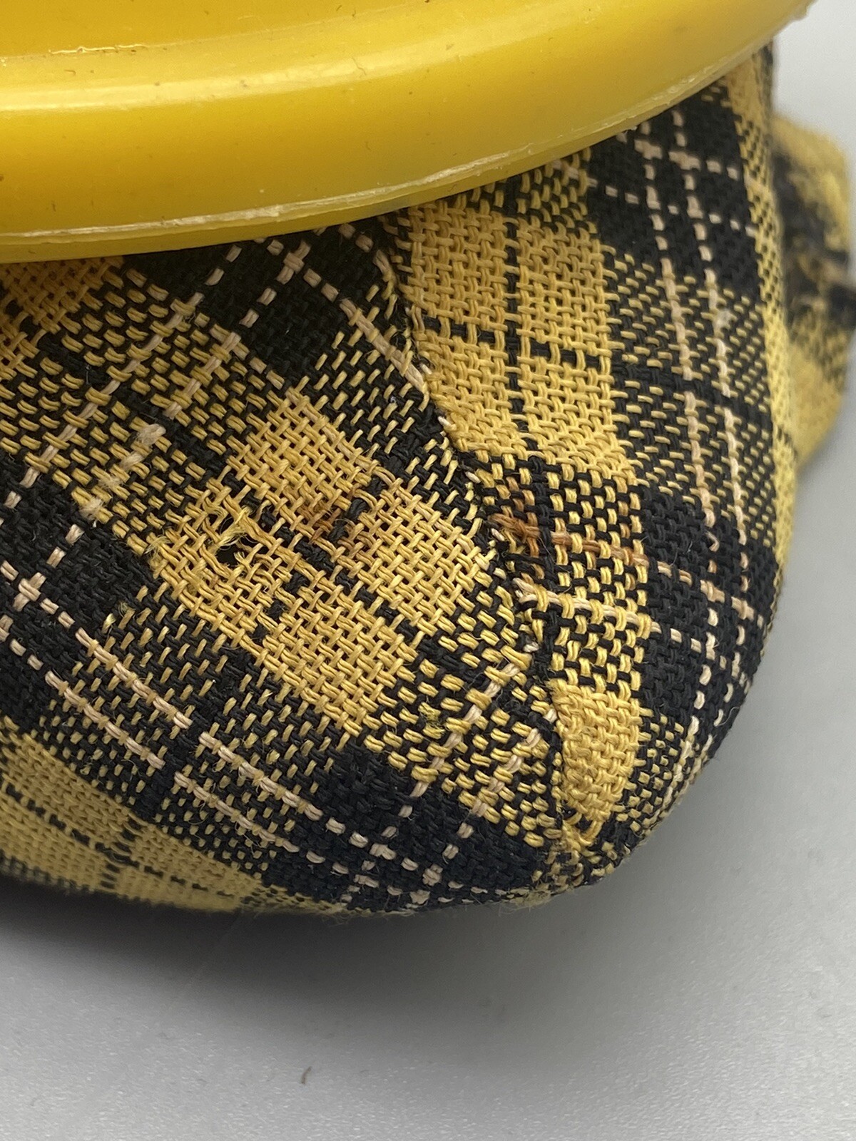 Vintage 1960’s Bean Bag Ashtray Yellow Black Plaid W/ FLAME TOPPER 🔥 RARE! MCM