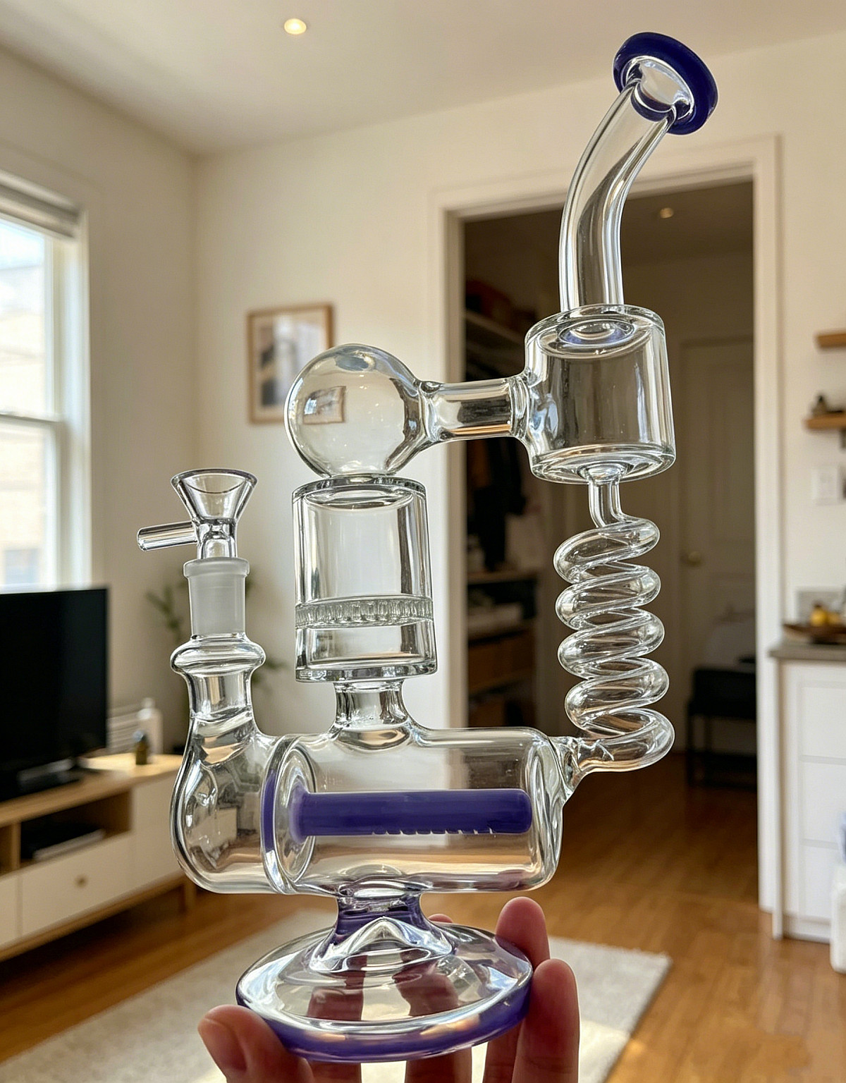 Coil Honeycomb Recycler rig Multiple pipes 11.7″ bong Glass Water Smoking incisi