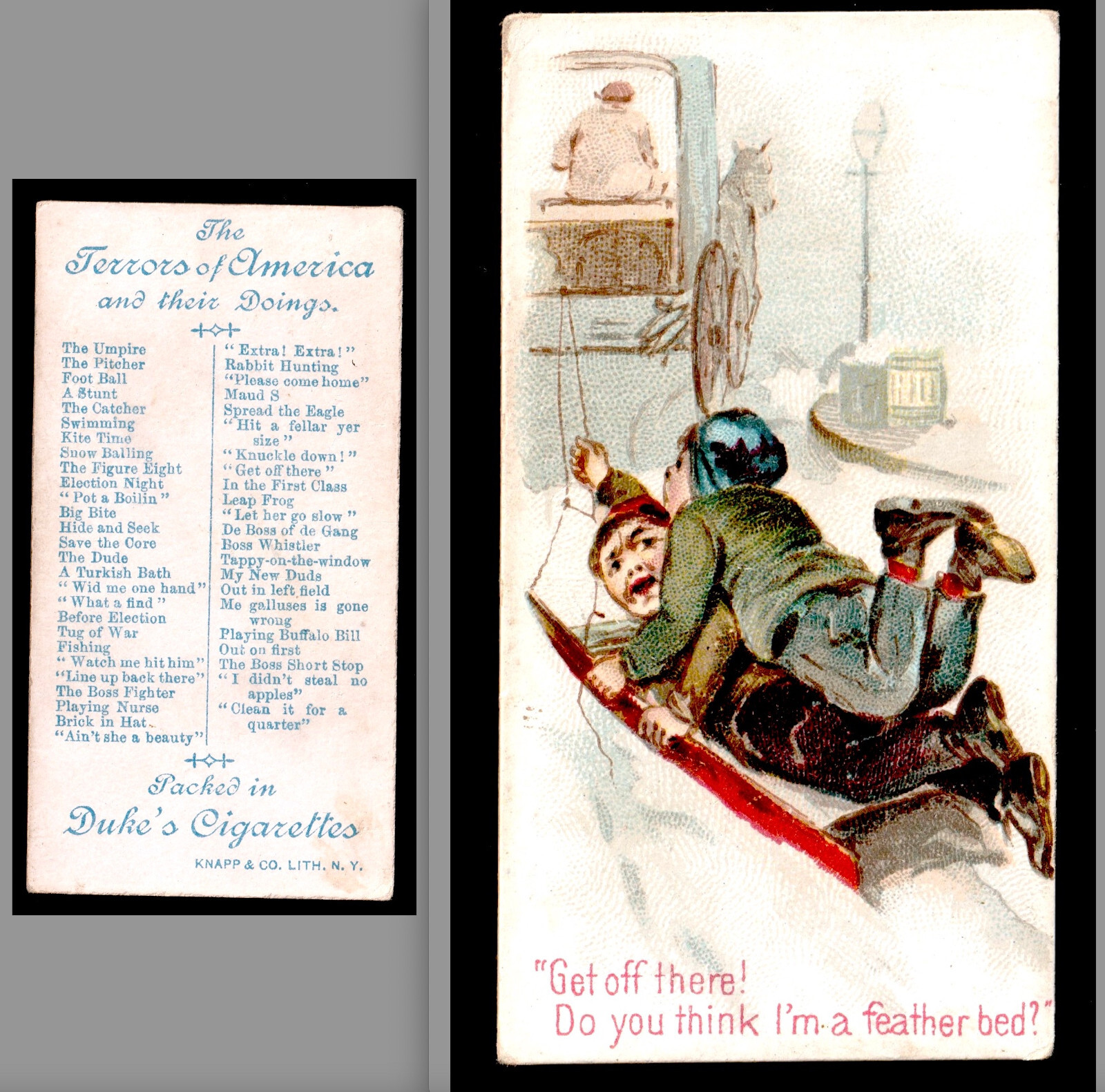 1889 “Get off” Boy Used as Bed N88 Terrors of America Duke Tobacco Card SR.ta.fb