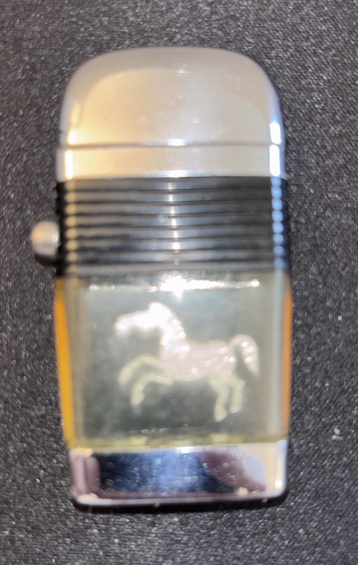 Vintage Scripto Vu Lighter Mini Chrome Black Band with Horse