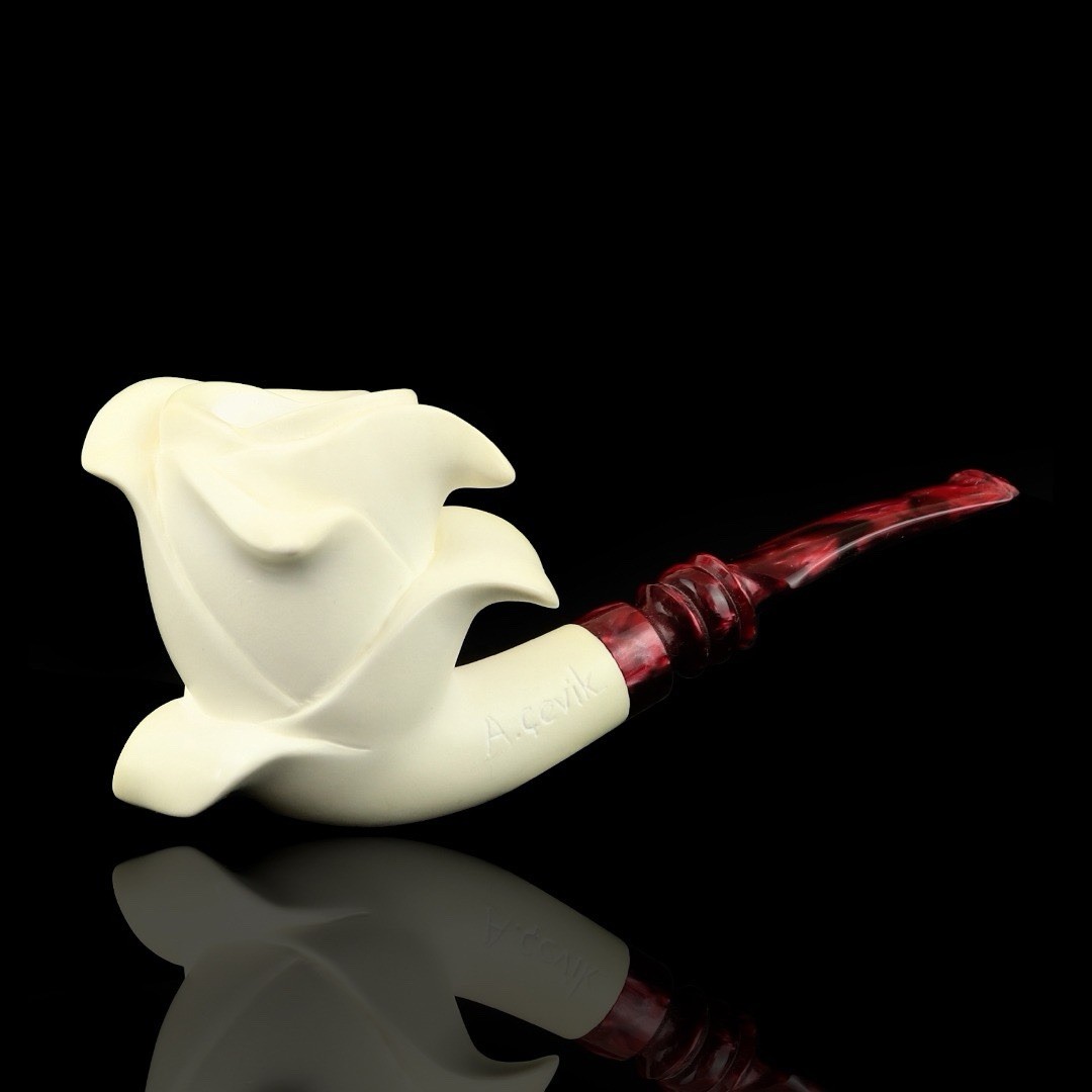 Blooming Rose Figure Smoking Pipe,block Meerschaum New Handmade Custom Case#191