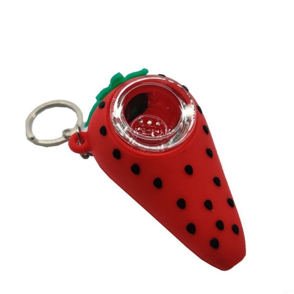 Strawberry Silicone Pipe 3 inch Smoking Hand Pipe Keychain + Glass Bowl