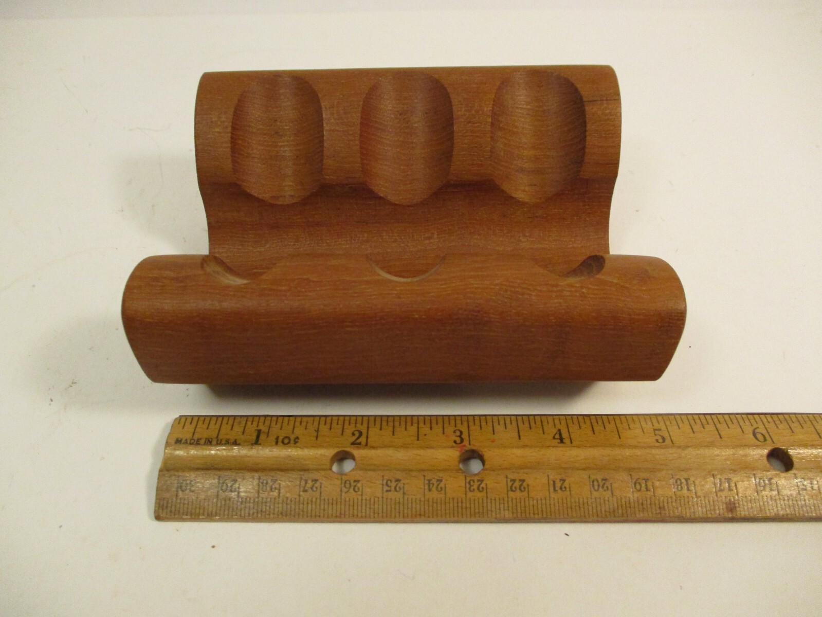 Vintage MCM Denmark Teak Wood Pipe Stand Rest 3 Slot One Piece