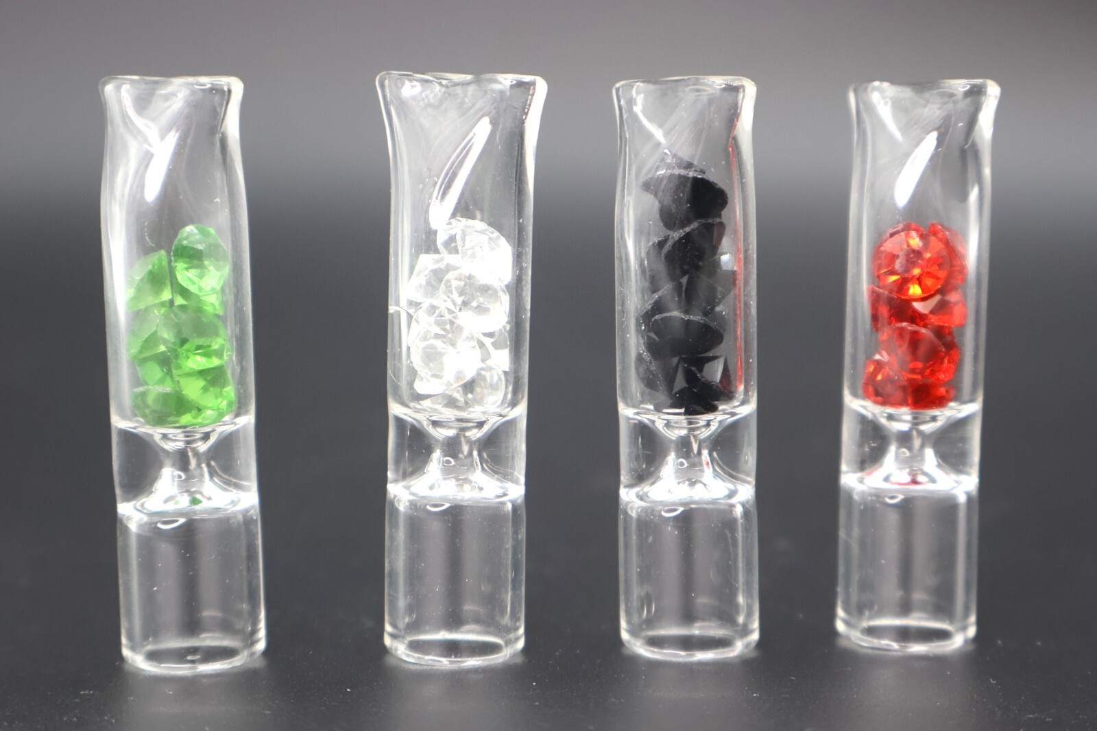 4 Pack: Glass Filter Tips with Diamond Style Pieces for Cigarettes Pinched Lip