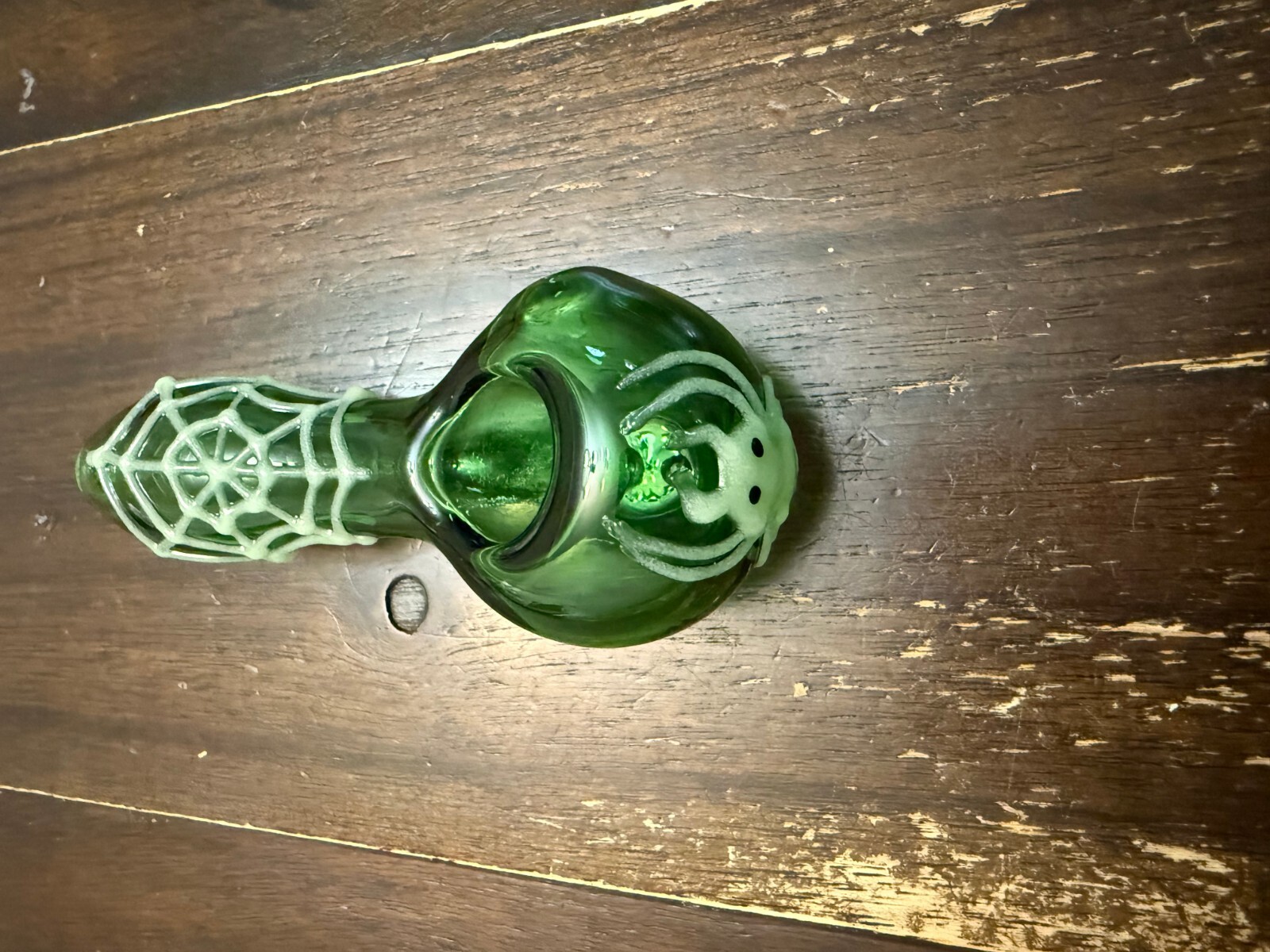 4″ Glass Pipe Bowl Hand Pipe Spoon Glow in the Dark Spider Clear Green