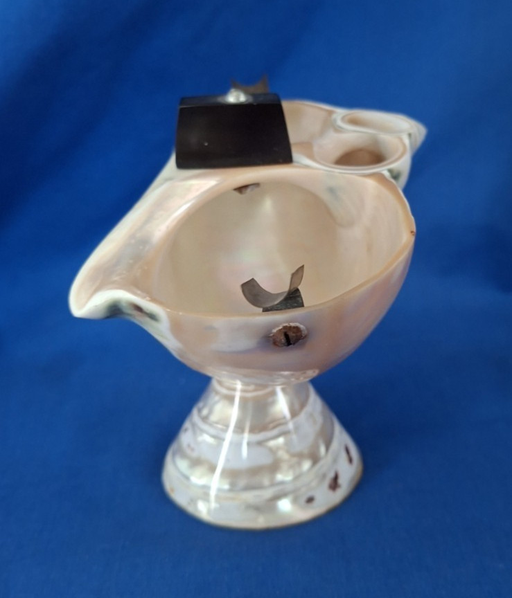 Vintage Carved Mother Of Pearl Nautilus Shell Ashtray Match Holder c1930’s