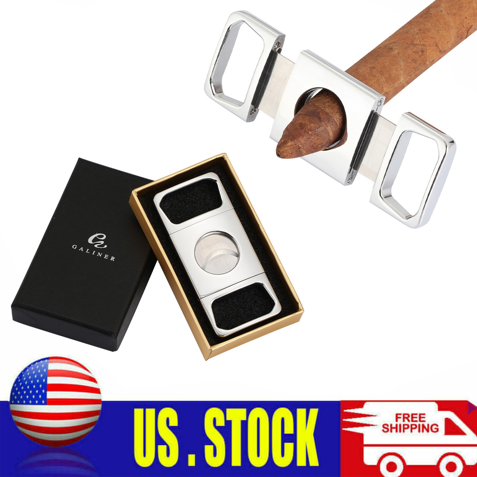 Galiner Silver Cigar Cutter Metal Stainless Steel Scissors Portable Double Blade