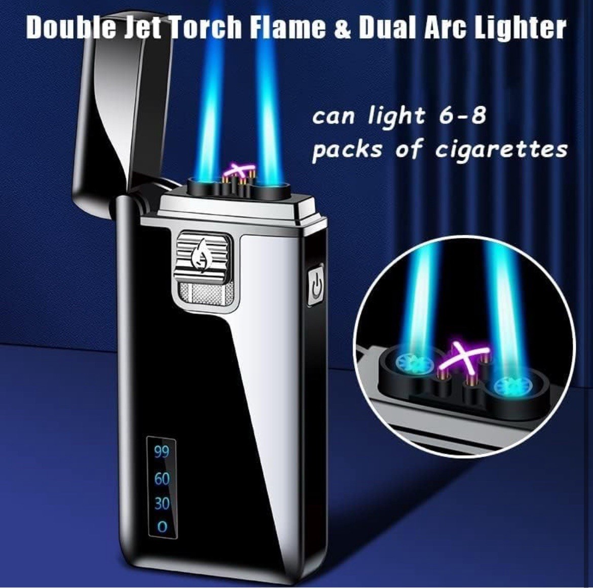 2 In 1 Torch Lighter USB Black Refillable And Chargeable