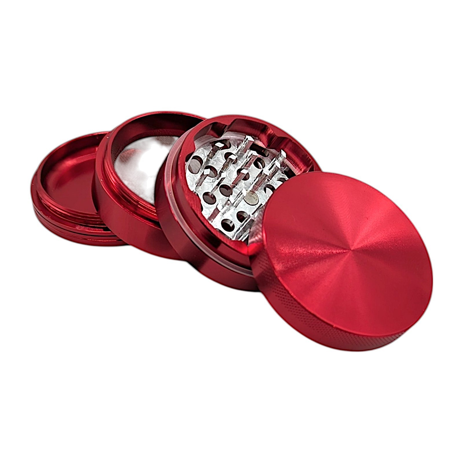 Aluminum Herb Grinder 62mm Anodized 4 Piece Red