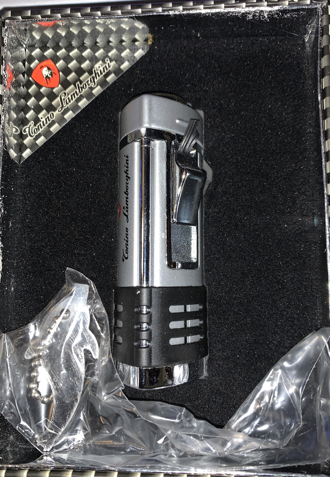 Cigar Lighter Tonino Lamborghini Slilver Dual Flame w/ Key chain Flame Adjuster