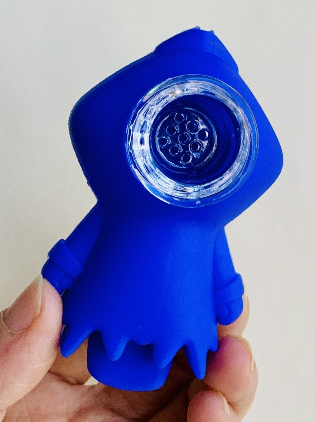3 inch Blue Smiley Ghost Silicone Tobacco Smoking Hand Pipe with Glass Bowl