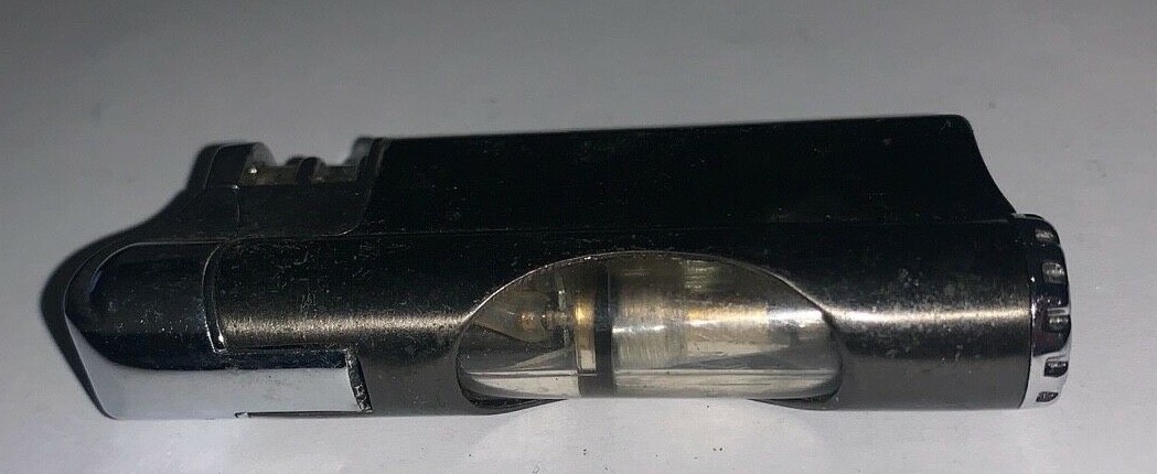 GRAY SILVER TRANSPARENT BUTANE VIEW FLIP PUSH LIGHTER NO BUTANE INCLUDED