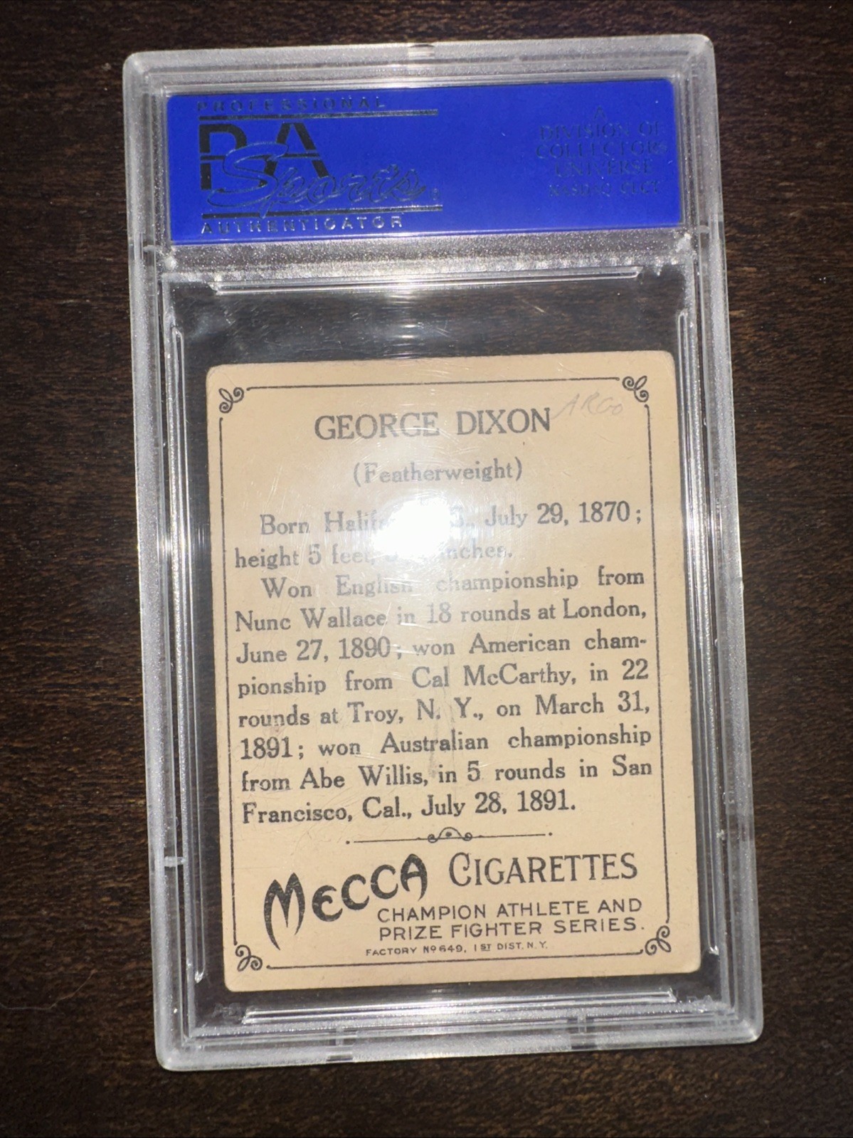 1910 T220 Mecca Cigarettes Boxing Champion GEORGE DIXON Boxer PSA 5 MK