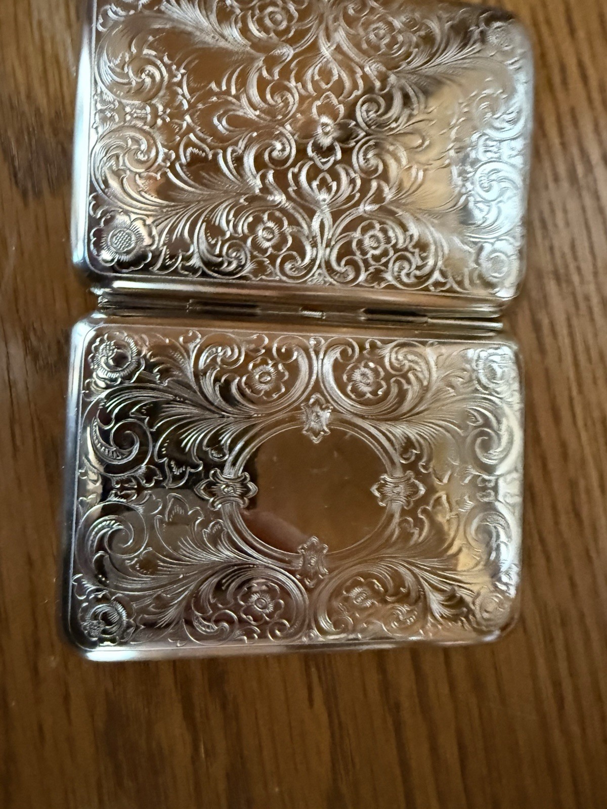 Ornate Engraved Silver Tone Hinged Metal Card Case, Germany