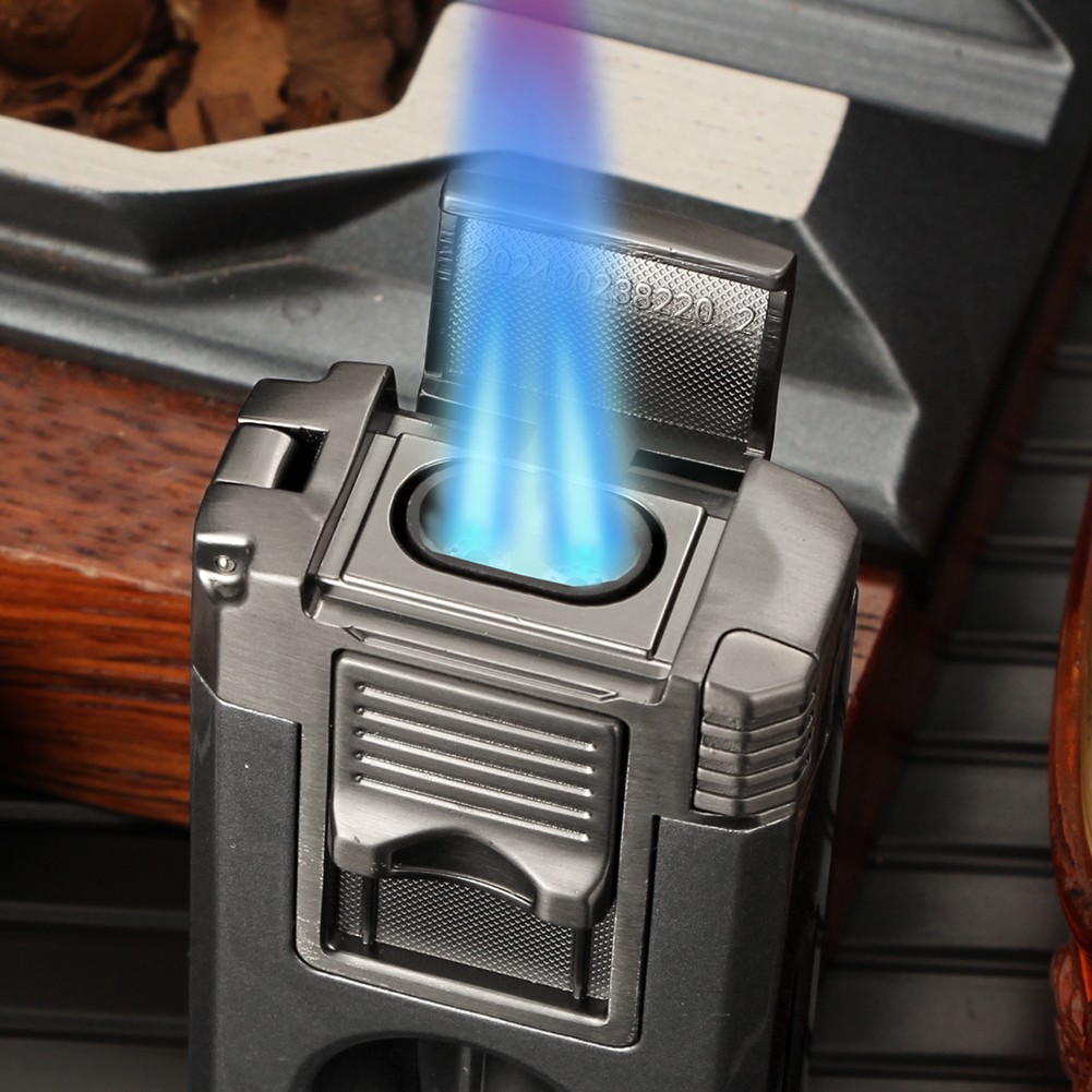 Windproof Torch Cigar Lighter Punch 3 Jet Flame Refillable V-cutter Cigar Tube