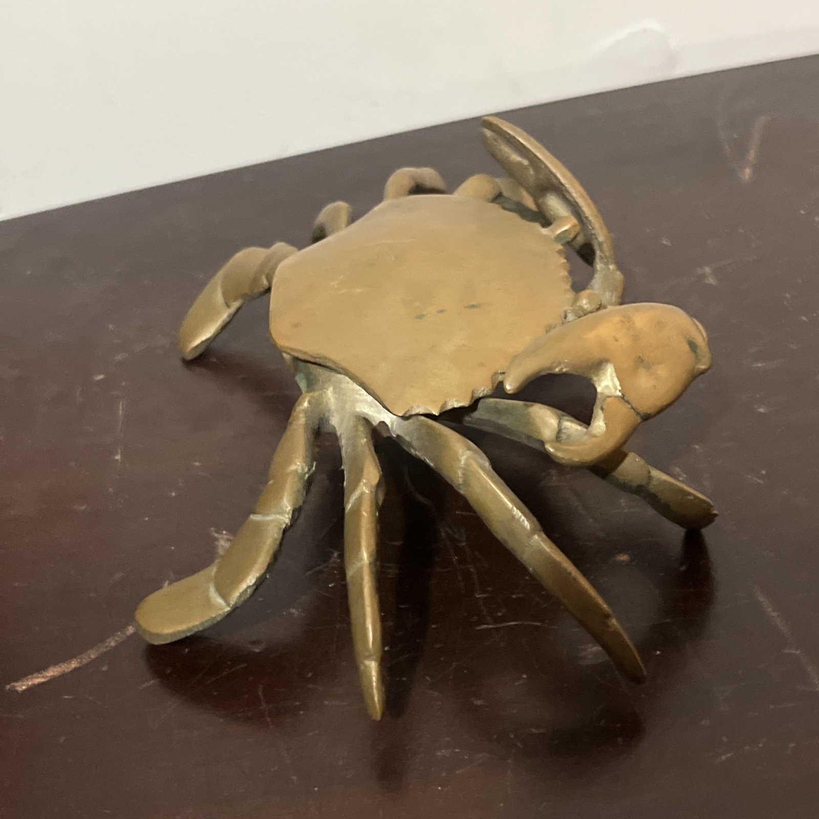 Vintage Hinged Brass Crab Lift Top Trinket Dish Cigarette Ashtray 7 “