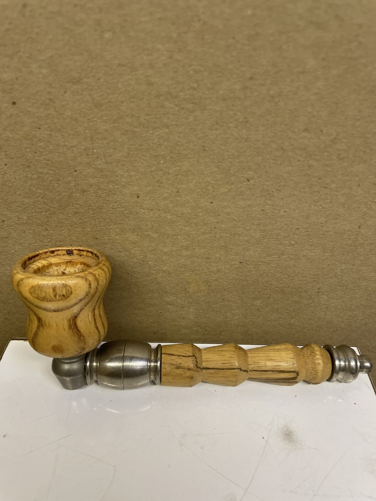 Vintage Unused Rare Large brindle Bowl Wood Pipe W/Clip 70 Wood Stock 5 Inches