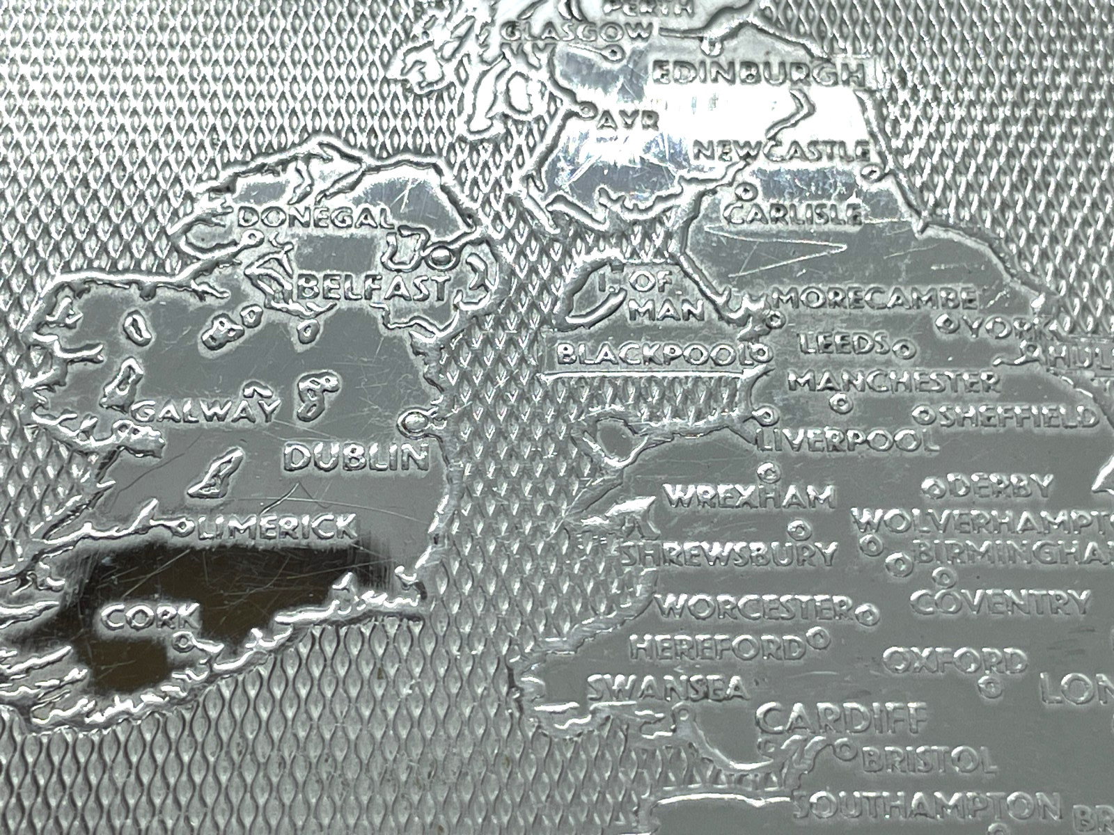 VTG MAYELL Silver/Chrome Cigarette Case Map England Ireland Scotland France UK