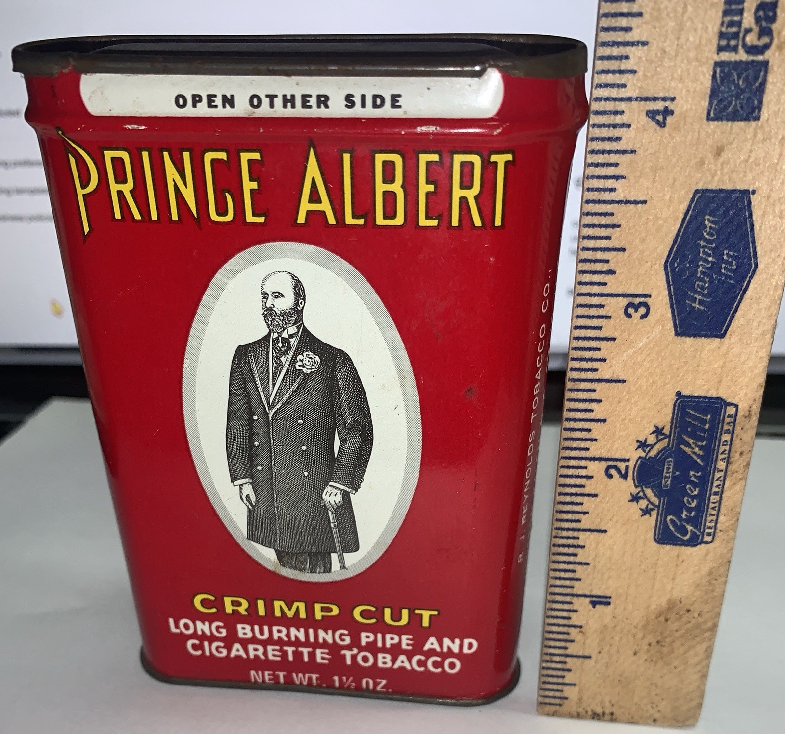 Vintage Prince Albert Crimp Cut Tobacco Tin Pocket Can Empty Litho Red 4 1/2”
