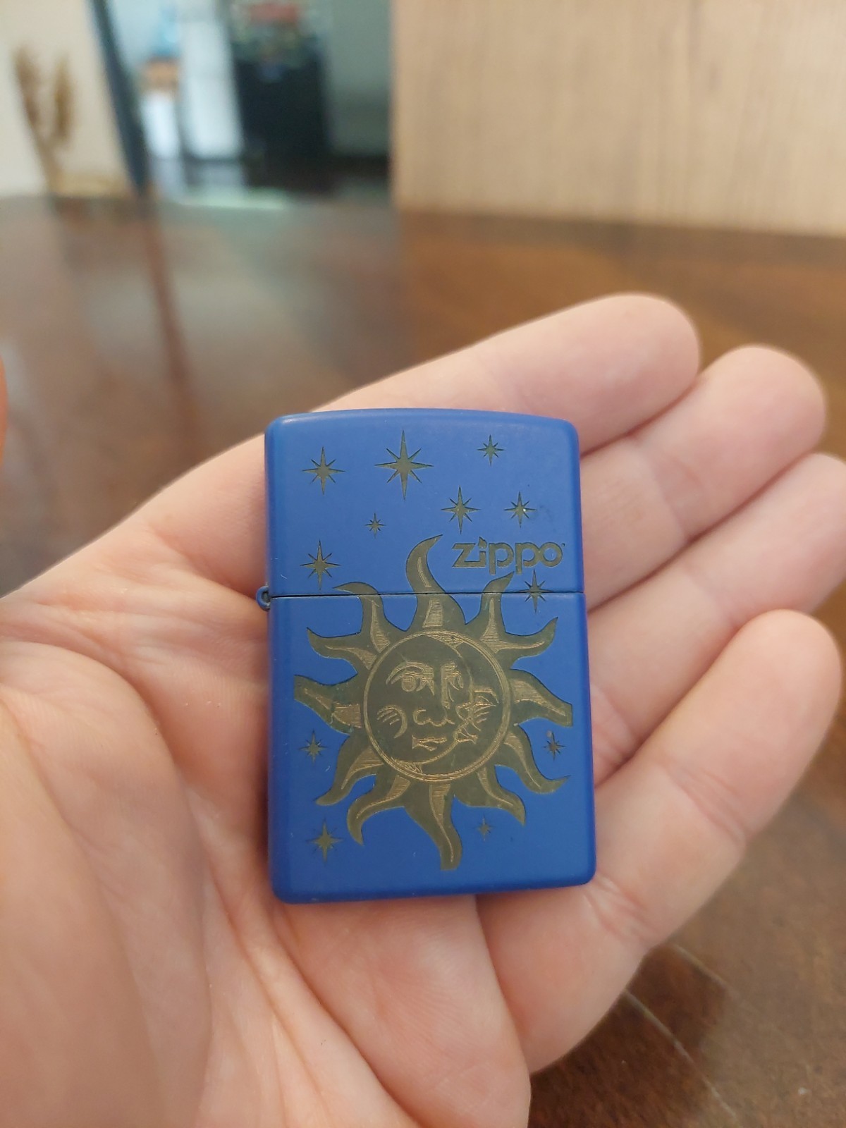Zippo Sun, Moon and Stars Royal Blue Matte 28791 Used Sparks Needs Fuel F 14