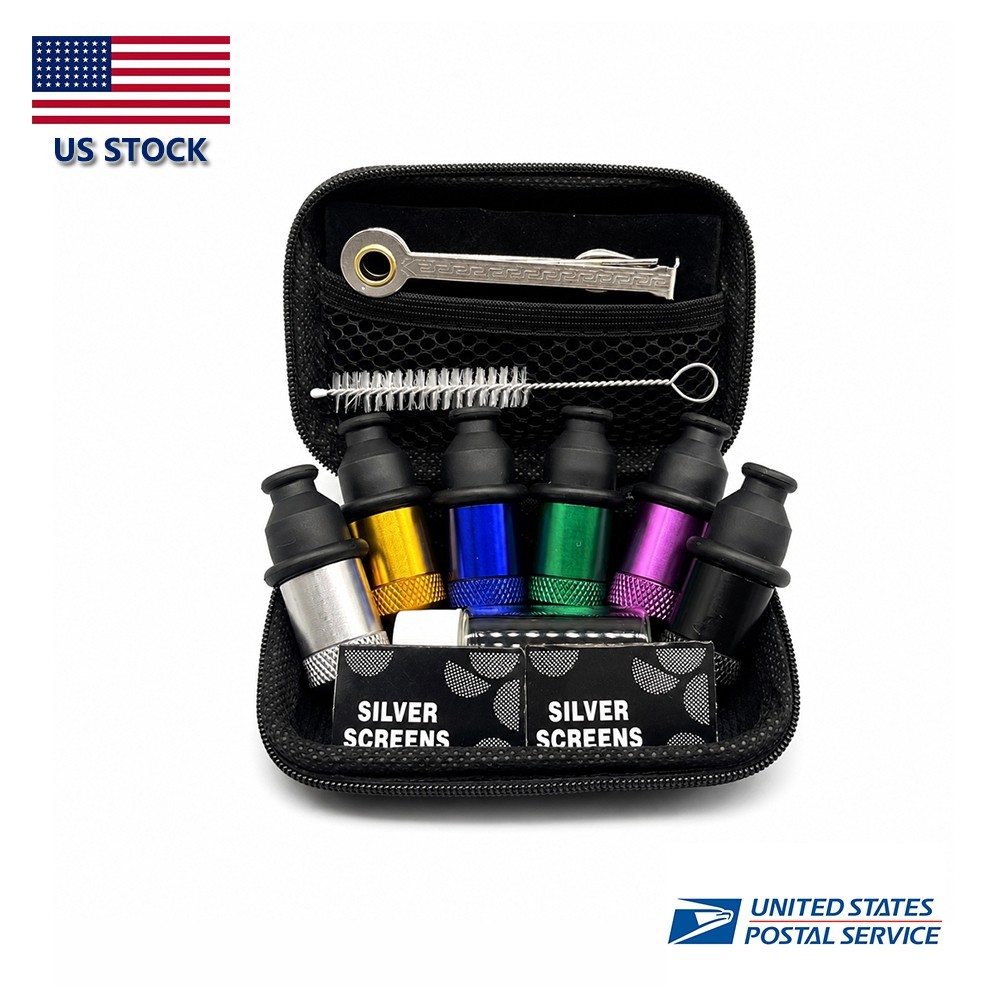 6 Pc Sneak a Toke Mini One Hitter Metal Tobacco Portable Smoking Pipe With Tools