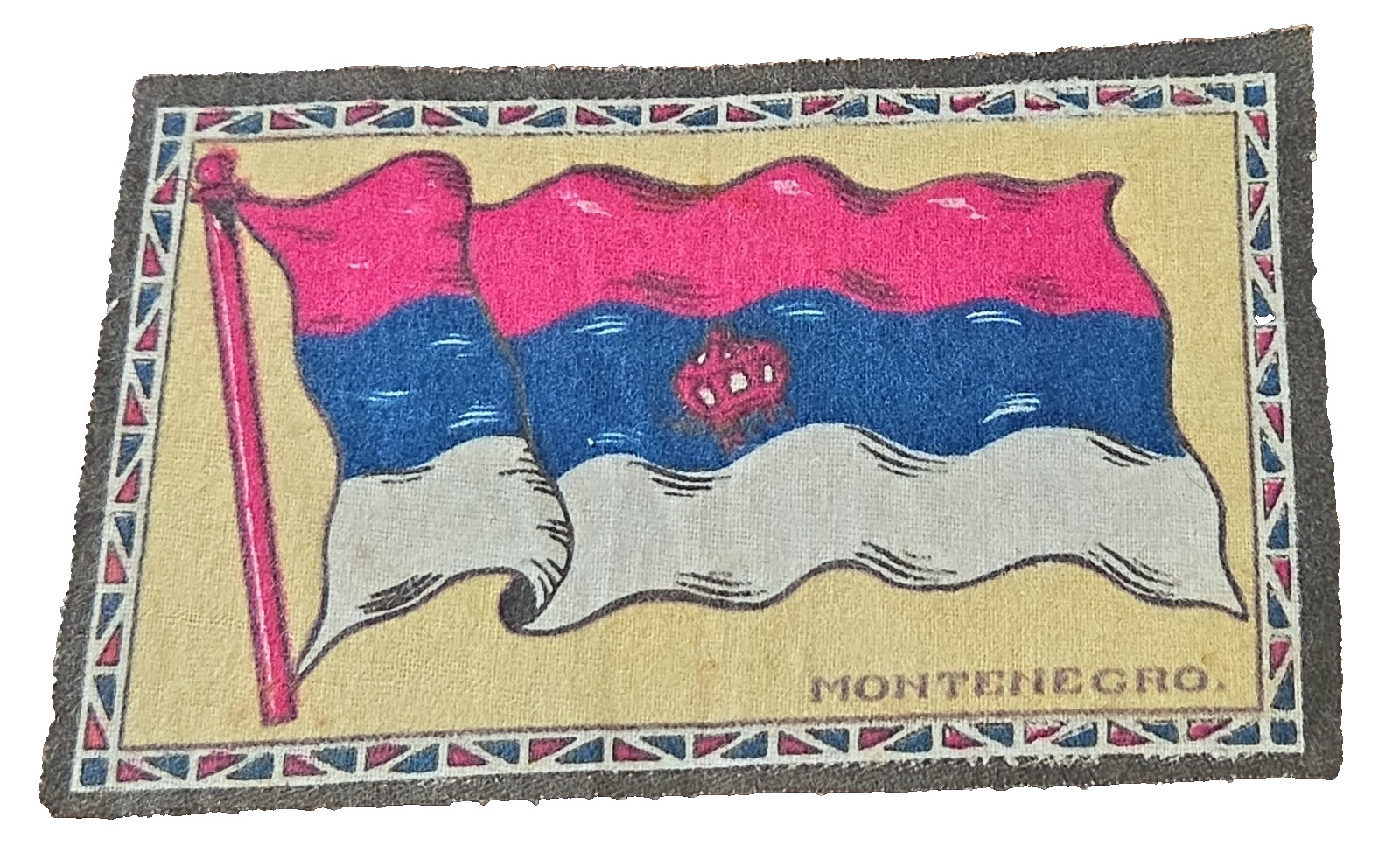 Vintage Early 1900’s MONTENEGRO Tobacco Felt Flag Approximately 5 1/2″ X 3 1/2″