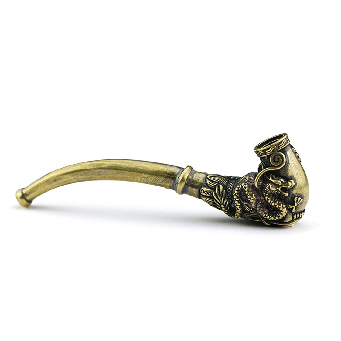 2Pcs Bronze Dragon Silver Phoenix Tobacco Smoking Pipe Hand Carved Copper Statue