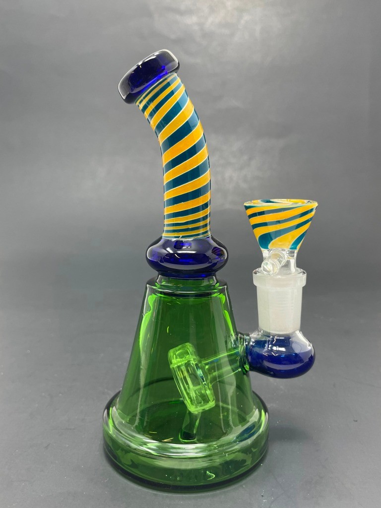 Hookah Water Pipe Glass 6″ Blue Spiral Design Shower Bend Bong