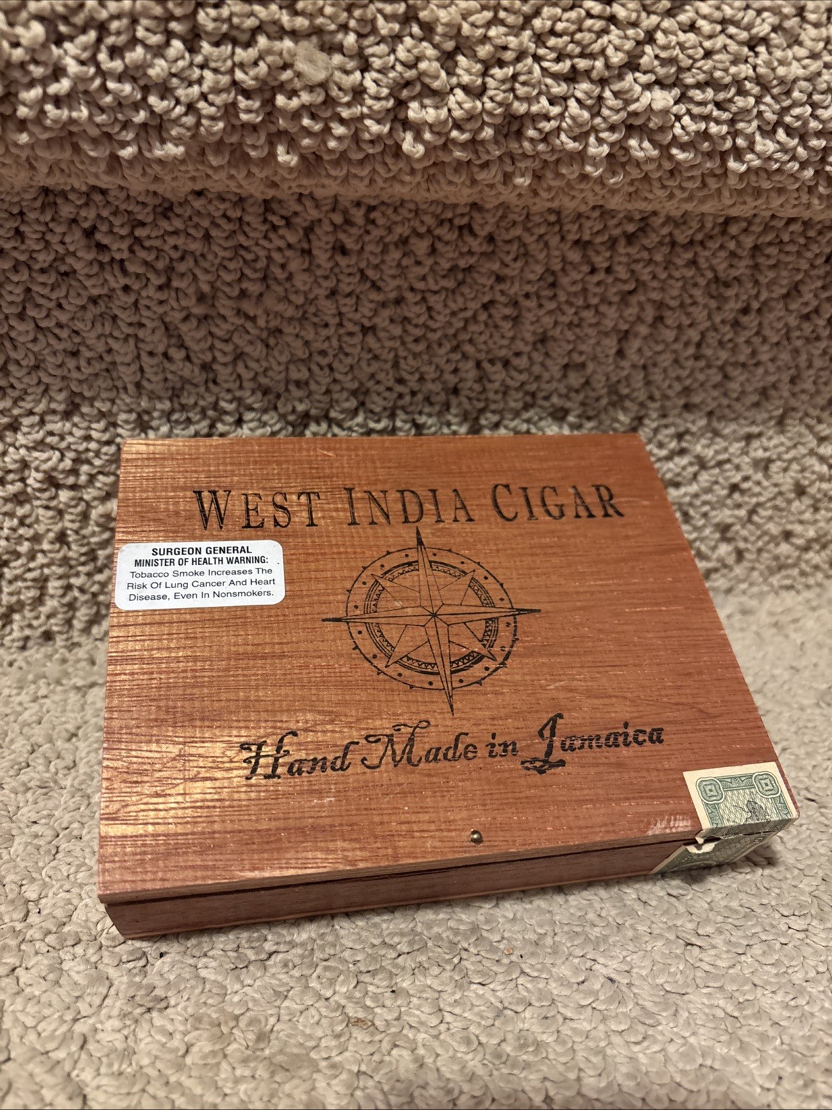 West India Empty Wooden Cigar Box Hand Made In Jamaica