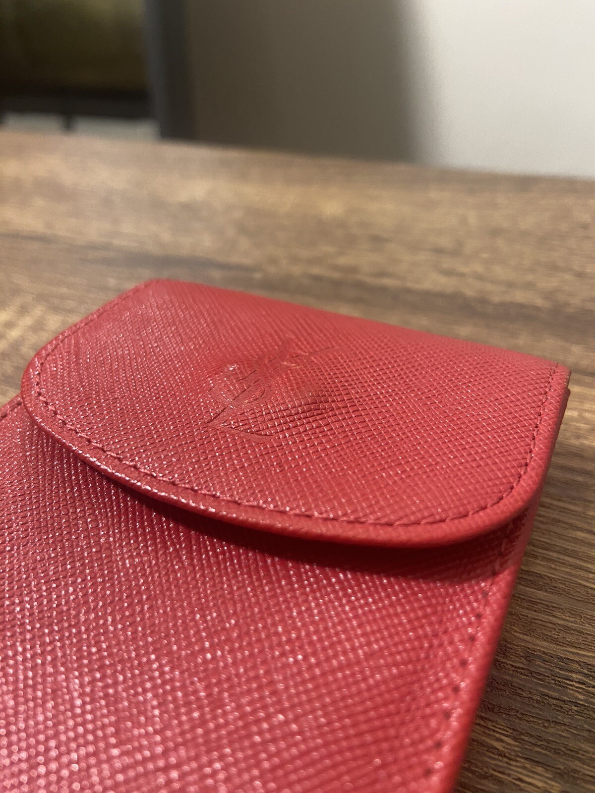 YSL Red Saffiano Leather Cigarette Case Pouch + Checkered Tie Bar Cuff Link Set