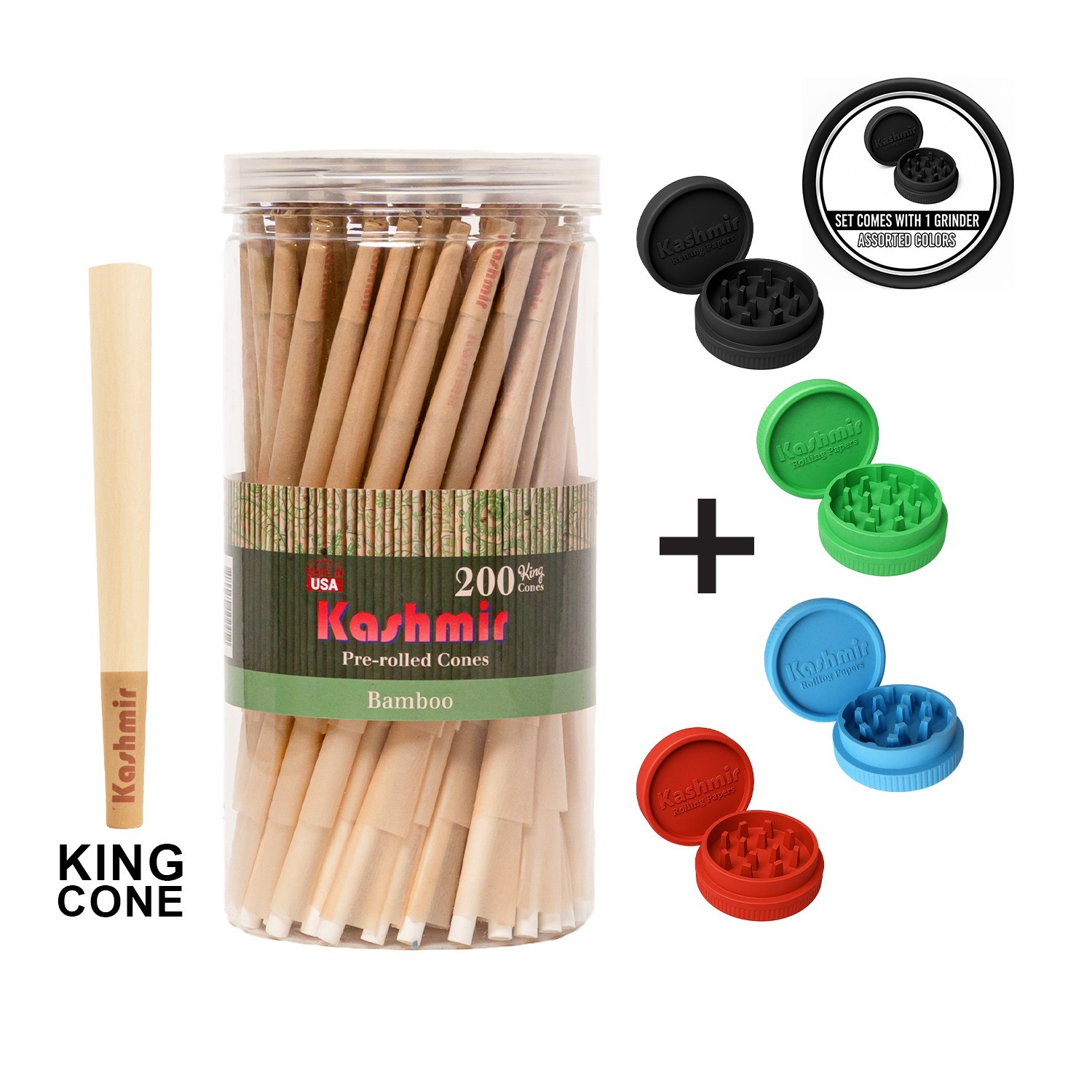 Bamboo Pre Rolled Cones King Size 200 Ct Rolling Paper Cones W/Tips- Kashmir