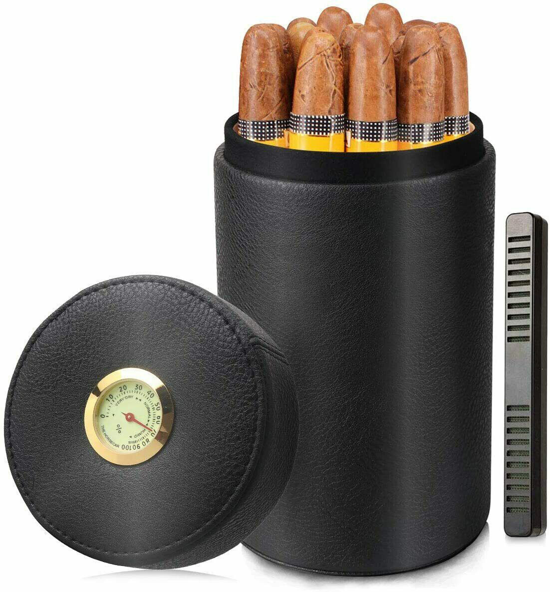 Scotte Cigar humidor jar,Leather Cedar Wood Cigar Canister Portable Cigar…