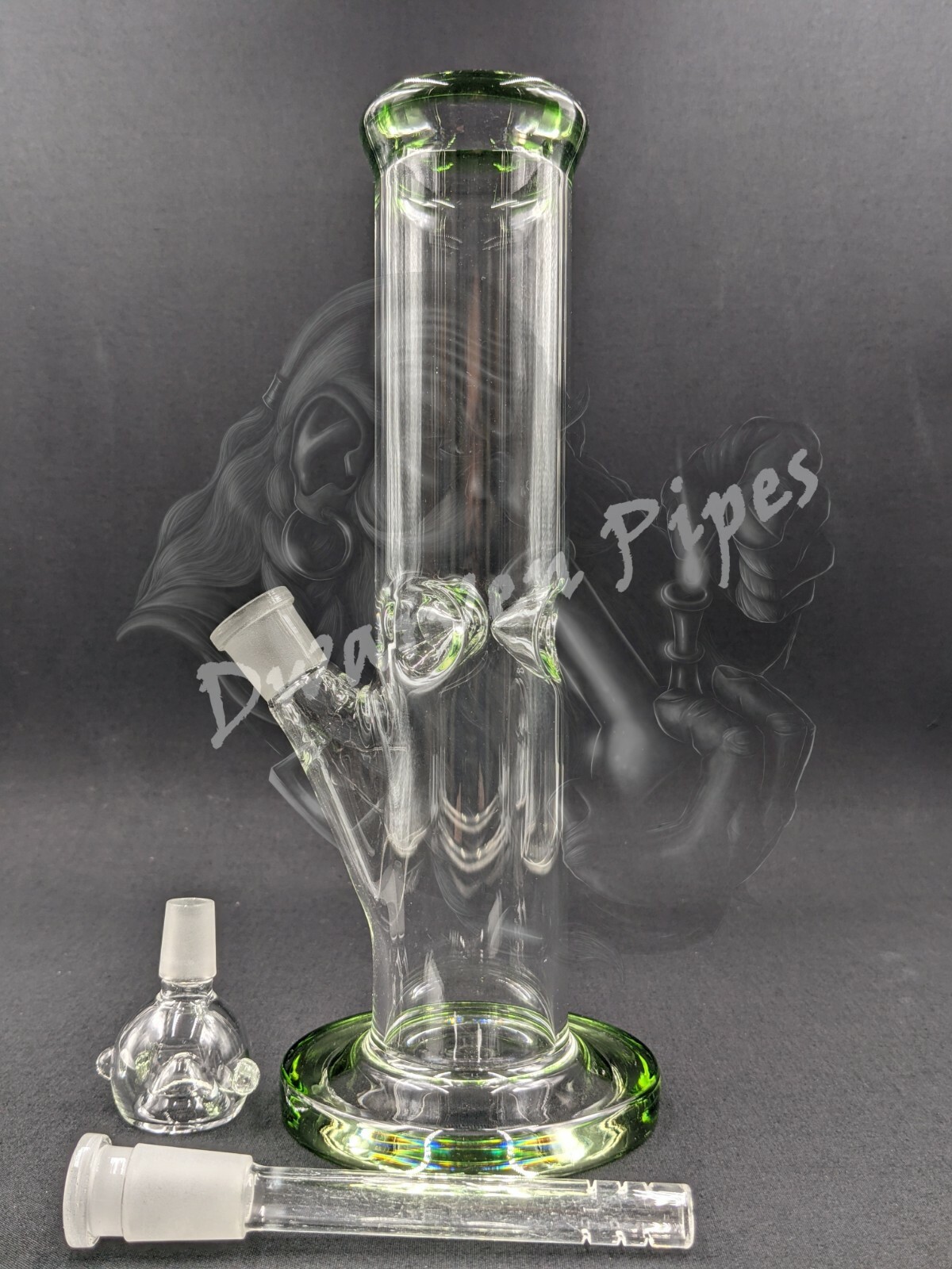 10″ Inch Glass Hookah Water Pipe Bong Thick Cylinder w/ 6 Cut Downstem GR