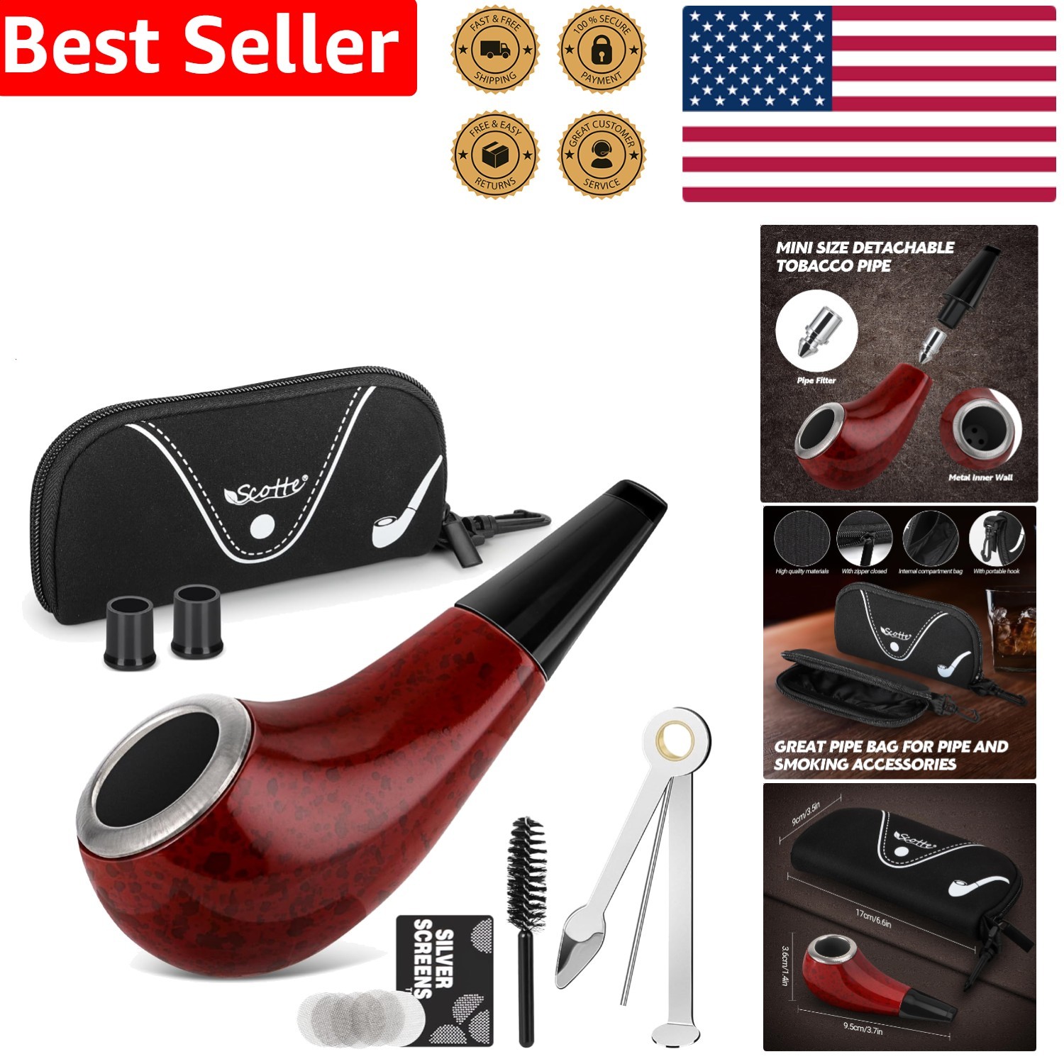 Resin Small Pipe Red Shiny Cone Shape 3.7 Inch Portable Durable