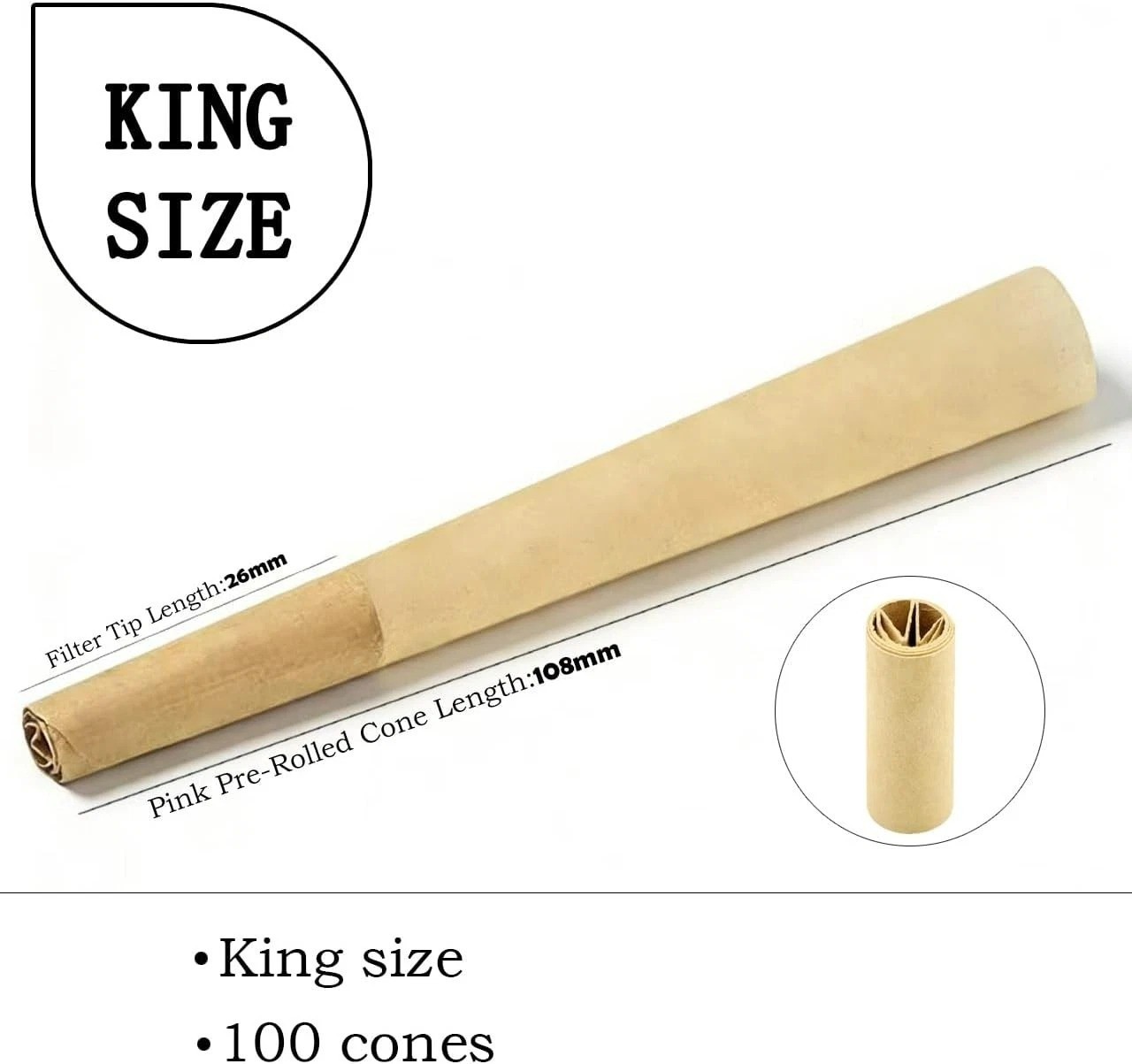 200 Pack Pre Rolled Cones | Natural Slow-Burning Cones Rolling Paper | 108mm Kin