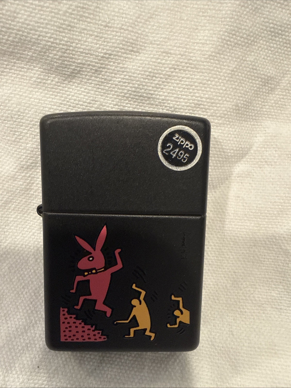 Zippo Lighter 2000 “Bunny On The Move” by Keith Haring, No Box, Black Matte