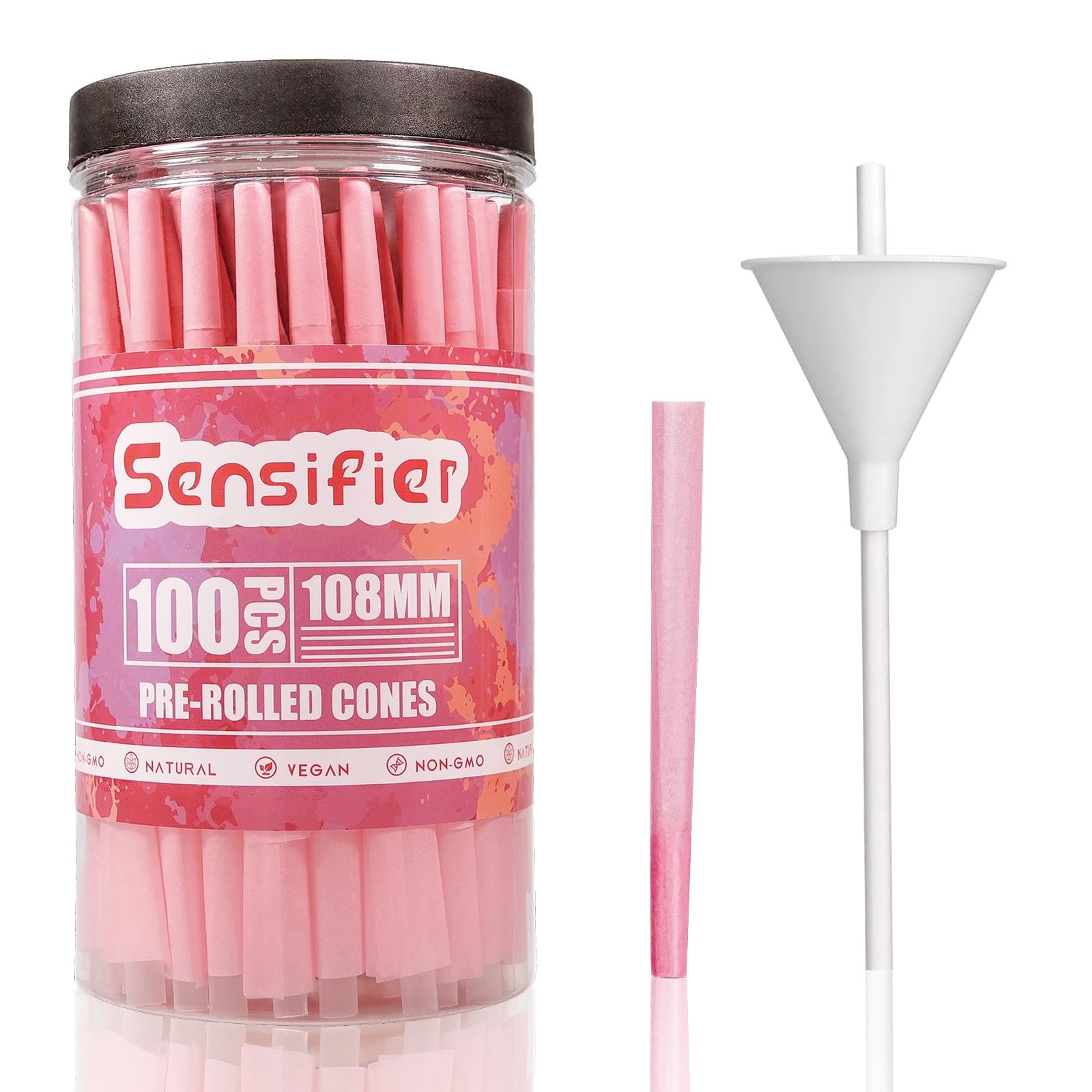 Pre Rolled Cones Pink King Size 108MM 100 PACK with Loader and Packing Sticks